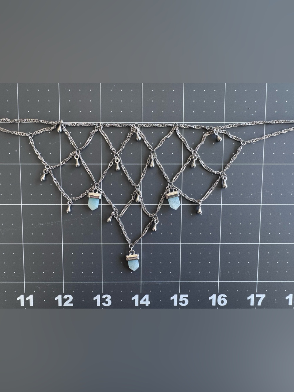 Vintage Free People Y2K Silver Chain Body Necklace with Aqua Crystal Pendants - Picture 4 of 8